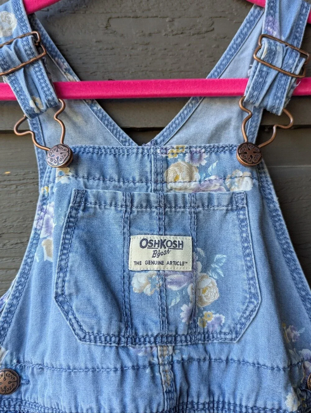 OshKosh B'gosh Girls' Blue Denim Floral Overall Dress 2T Toddler 100% Cotton